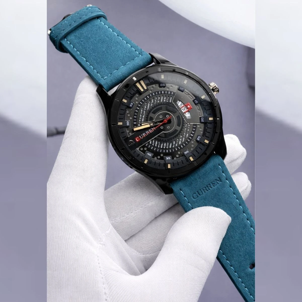 Curren Watch Model 8301 Belt Blue  Dial Black Colour Watch For Man