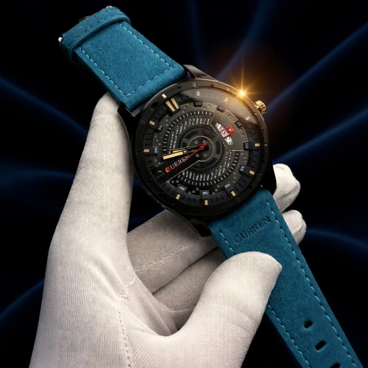 Curren Watch Model 8301 Belt Blue  Dial Black Colour Watch For Man