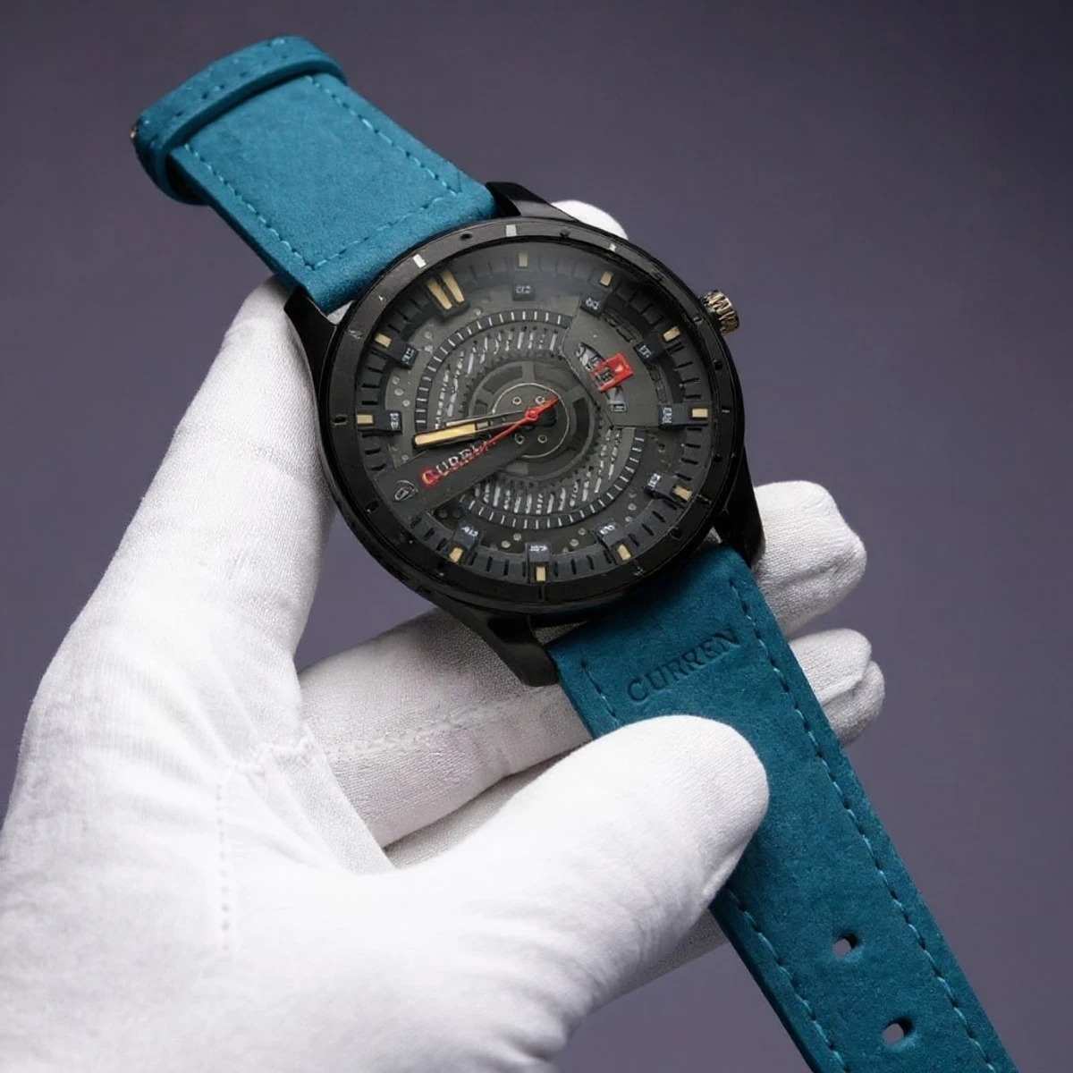 Curren Watch Model 8301 Belt Blue  Dial Black Colour Watch For Man