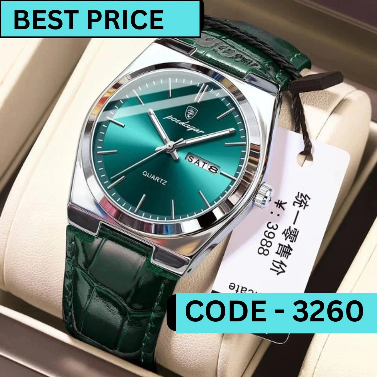 POEDAGAR WATCH MODEL 930 BELT GREEN DIAL O GREEN COLOUR WATCH FOR MAN