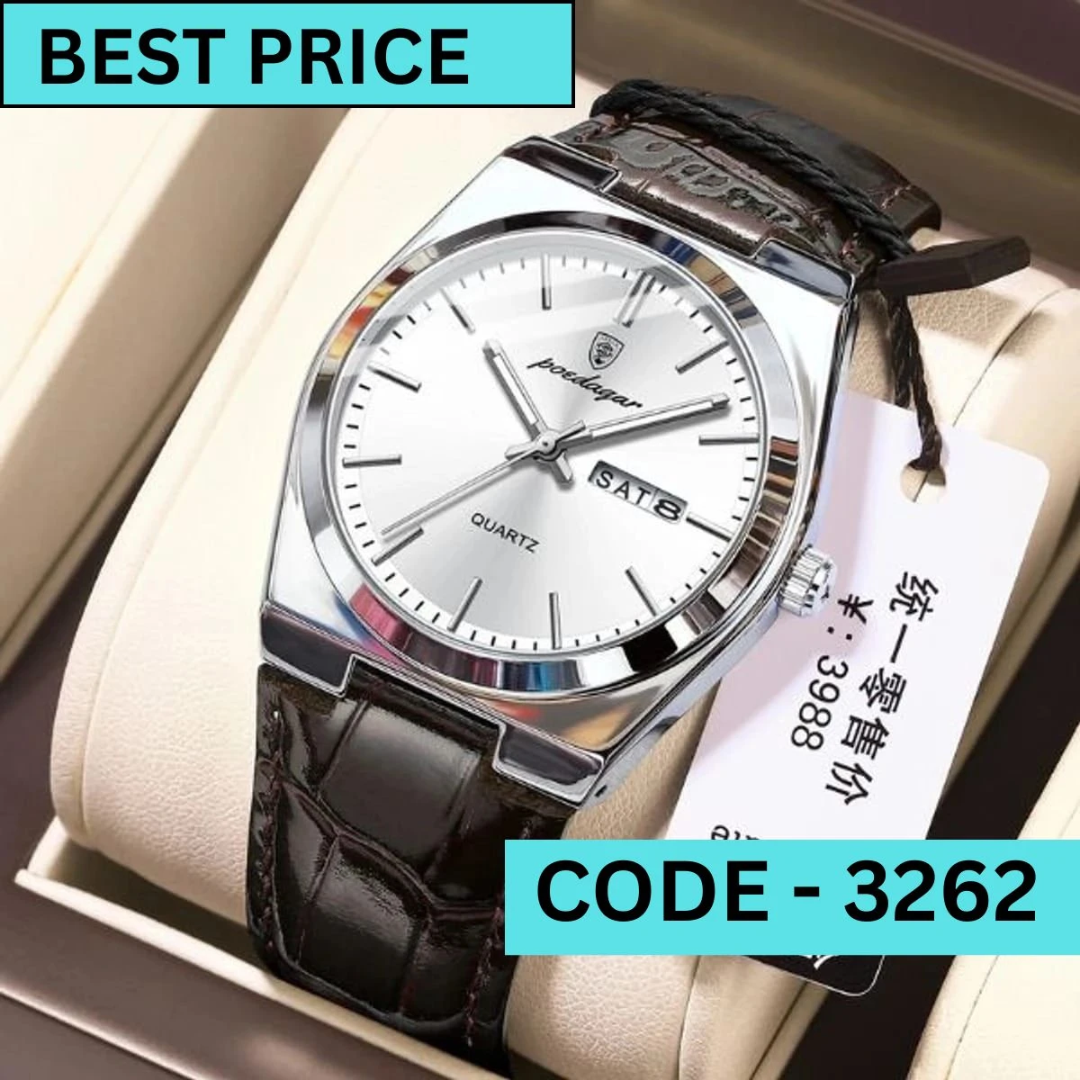 POEDAGAR WATCH MODEL 930 BELT BROWN DIAL  WHITE  COLOUR WATCH FOR MAN