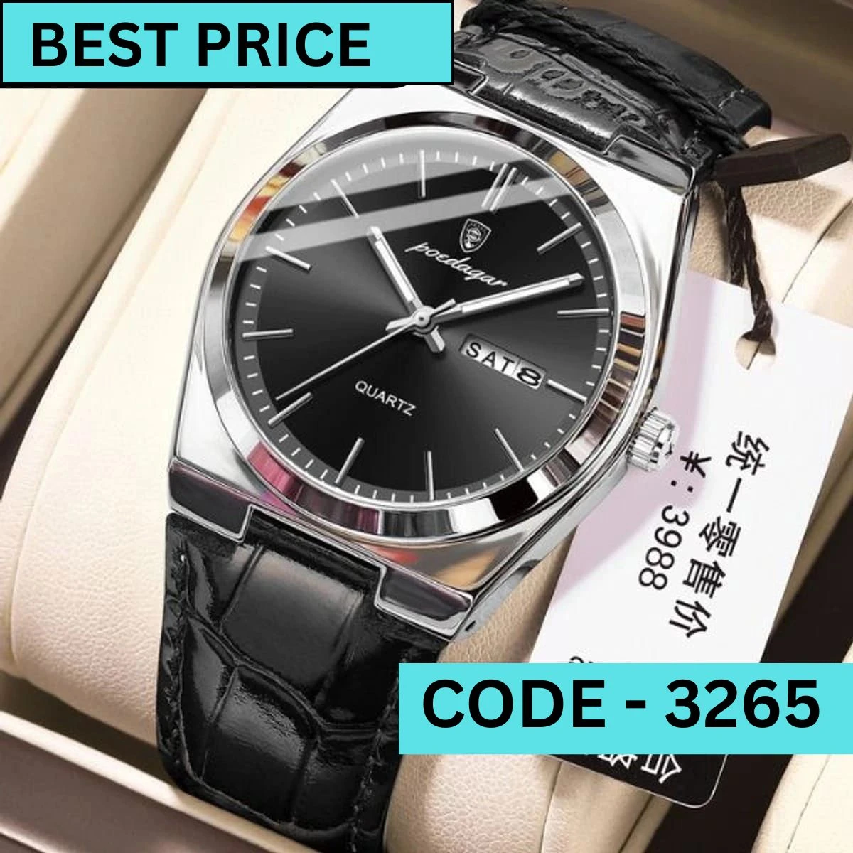 POEDAGAR WATCH MODEL 930 BELT BLACK DIAL BLACK  COLOUR WATCH FOR MAN