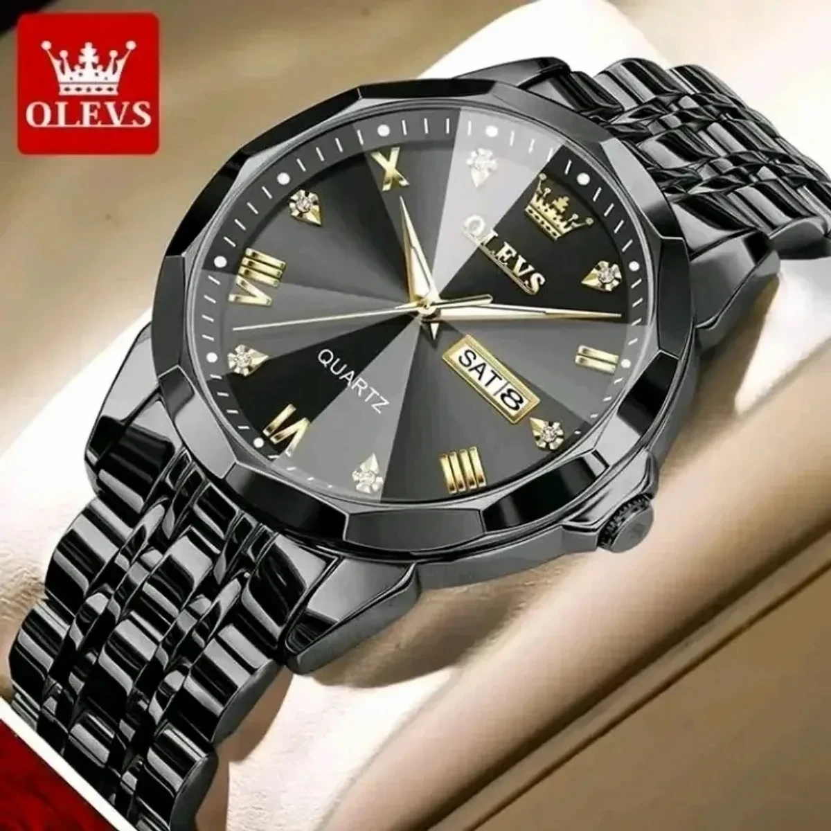 COMBO WATCH 2PS OLEVS MODEL 9931 FULL BLACK COLOUR MAN 1PS + WOMEN 1PS - 2 পিস ব্যাটারি ফ্রি।