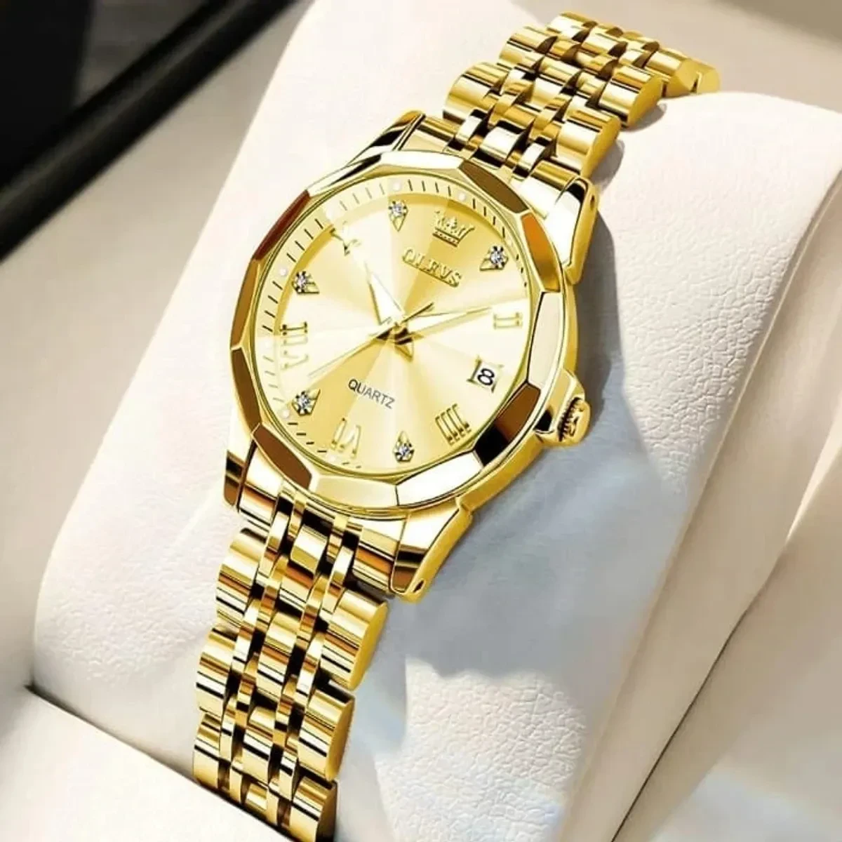 COMBO WATCH 2PS OLEVS MODEL 9931  FULL GOLDEN COLOUR  MAN 1PS WATCH  + WOMEN 1PS WATCH -   এক পিস ব্যাটারি ফ্রি।