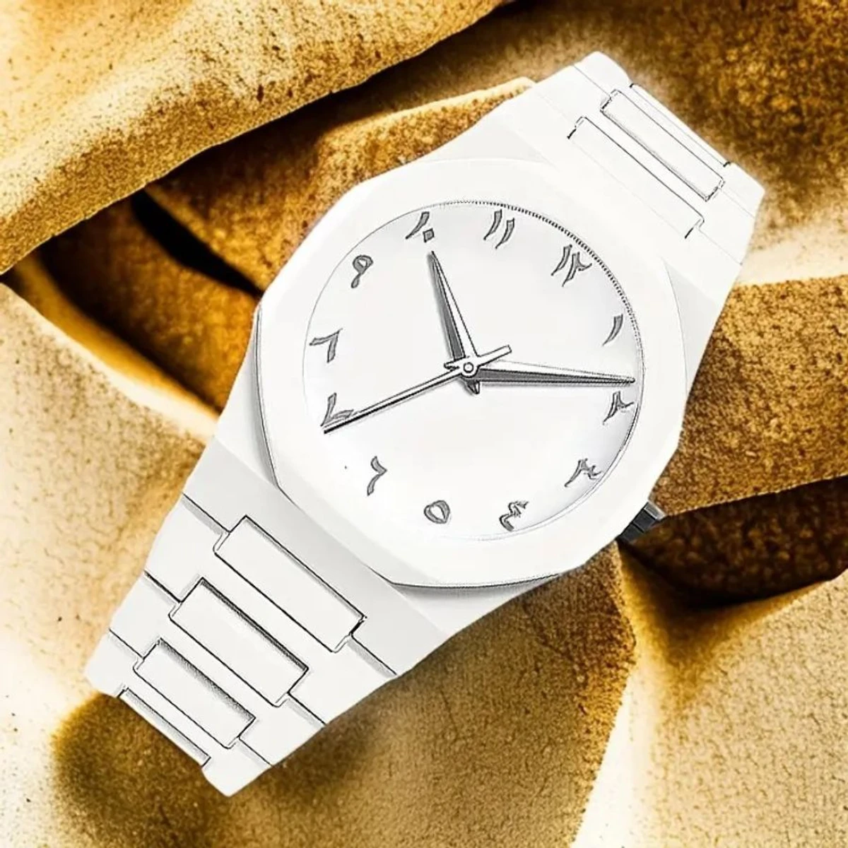 Arabic Plastic Carbon Fiber body Watch Full White Colour Dial Arabic