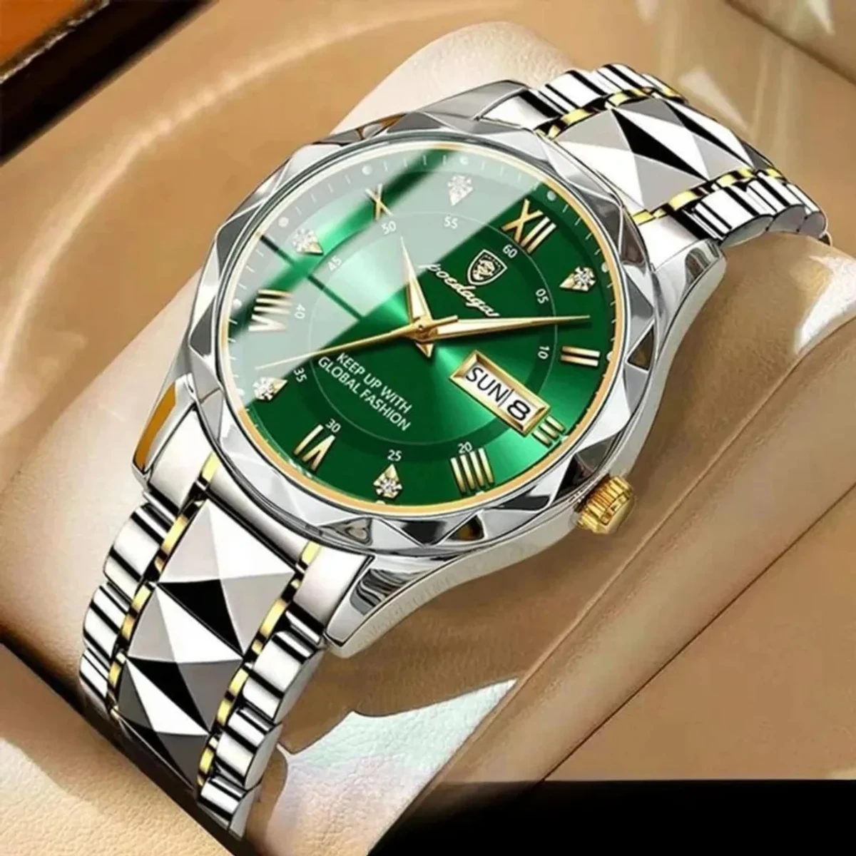 POEDAGAR MODEL 615 WATCH TOTON AR DIAL GREEN COLOUR WATCH FOR MAN + এক পিস ব্যাটারি ফ্রি।