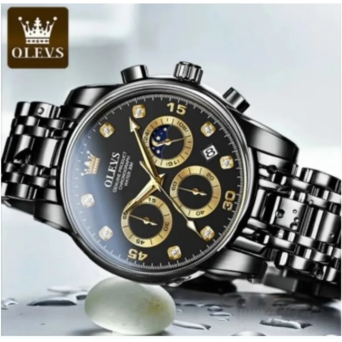 OLEVS MODEL 2889 Watch for Men Stainless Stches - 2889 FULL BLACK COLOUR WATCH MAN + এক পিস ব্যাটারি ফ্রি।eel Wat