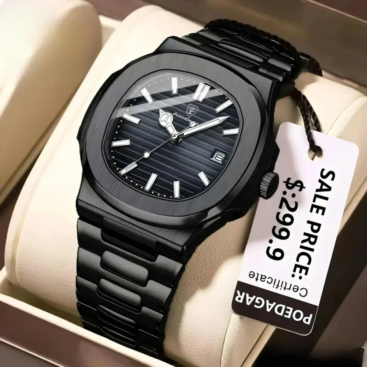 Poedagar Model 613 Stainless Steel Quartz Wristwatch for Men - Full BLACK Cooler Watch + এক পিস ব্যাটারি ফ্রি।