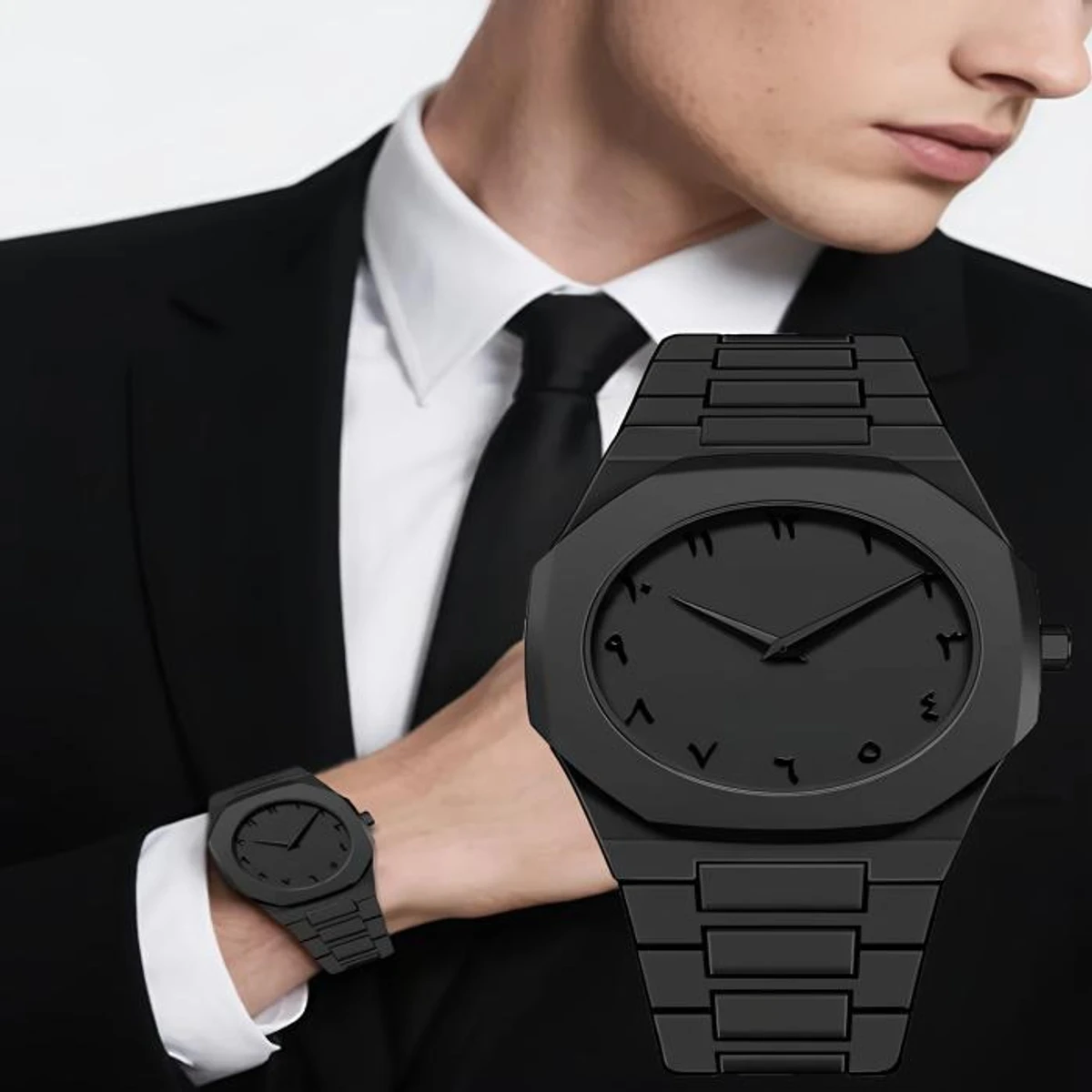 Arabic Plastic Carbon Fiber body Watch Full Black Colour Dial Arabic