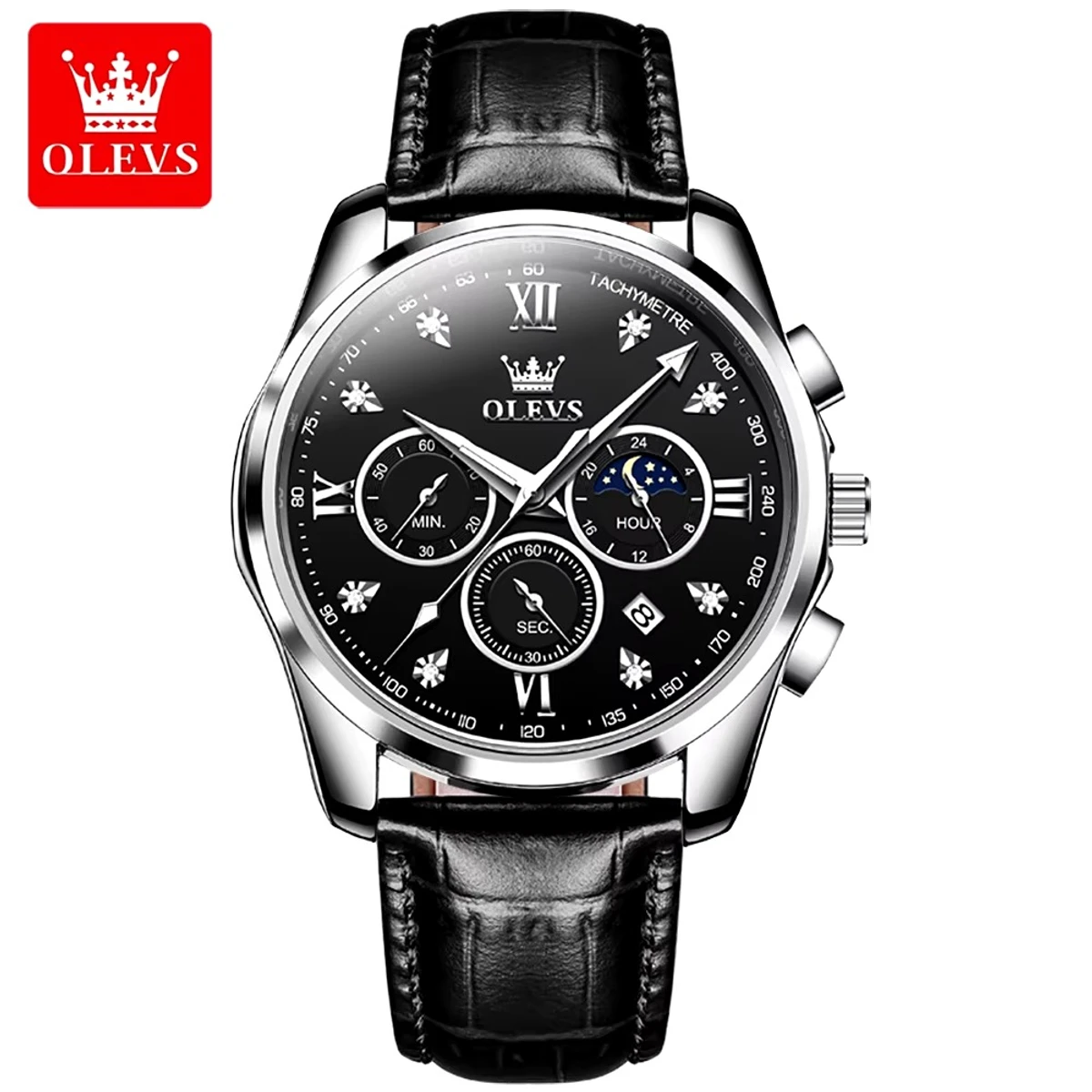 OLEVS WATCH MODEL 2888 BELT BLACK DIAL BLACK WATCH FOR MEN  + এক পিস ব্যাটারি ফ্রি।