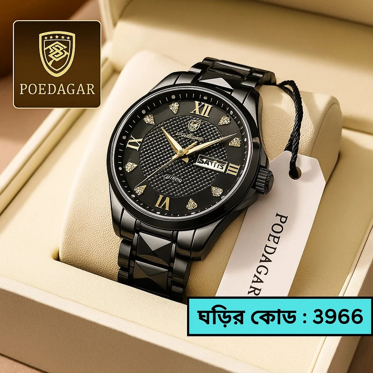 ORIGINAL POEDAGAR MODEL 998 WATCH FOR MAN FULL BLACK COLOUR