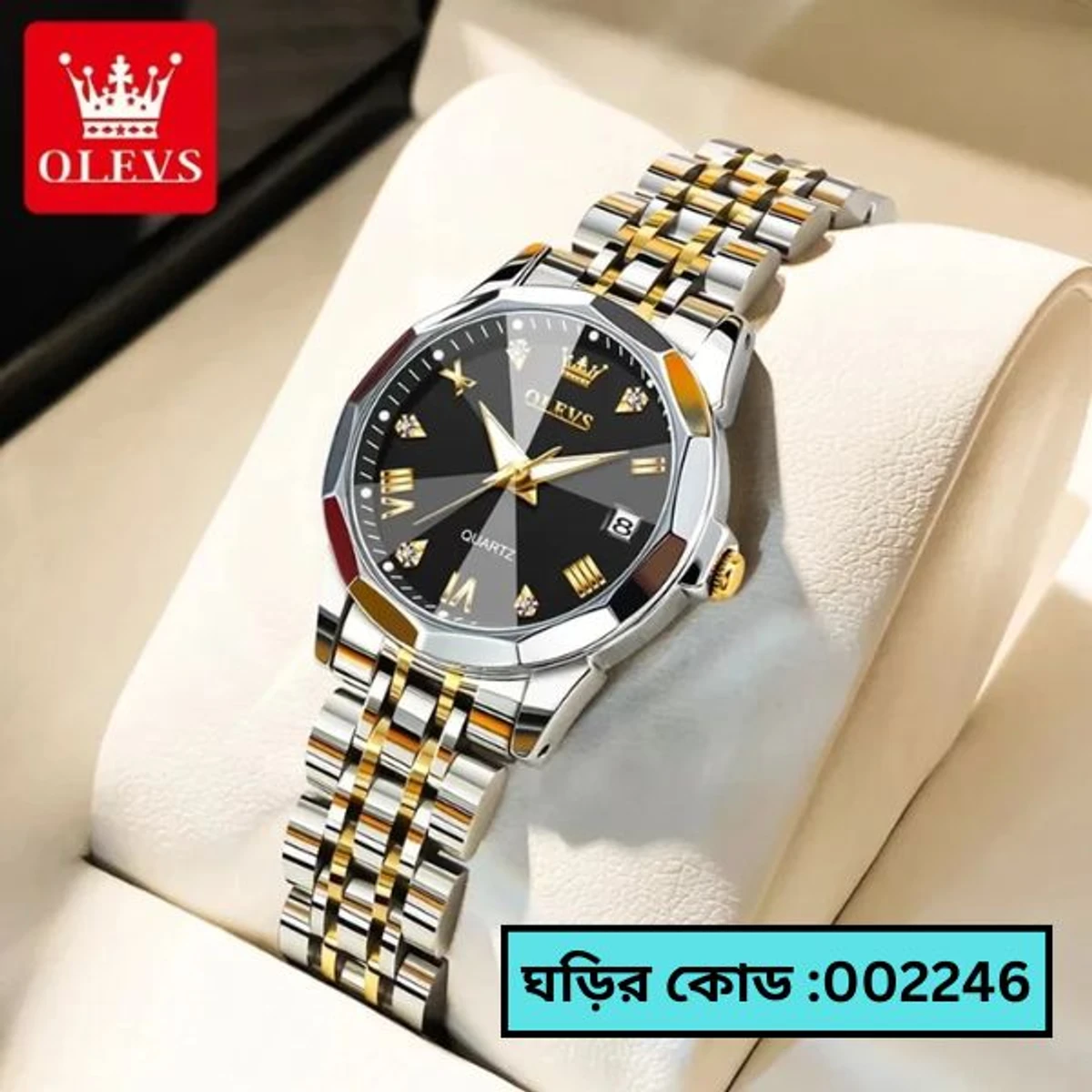 OLEVS MODEL 9931 TOTON AR DIAL BLACK COLOUR  WOMEN WATCH - PUSH LOCK + এক পিস ব্যাটারি ফ্রি।