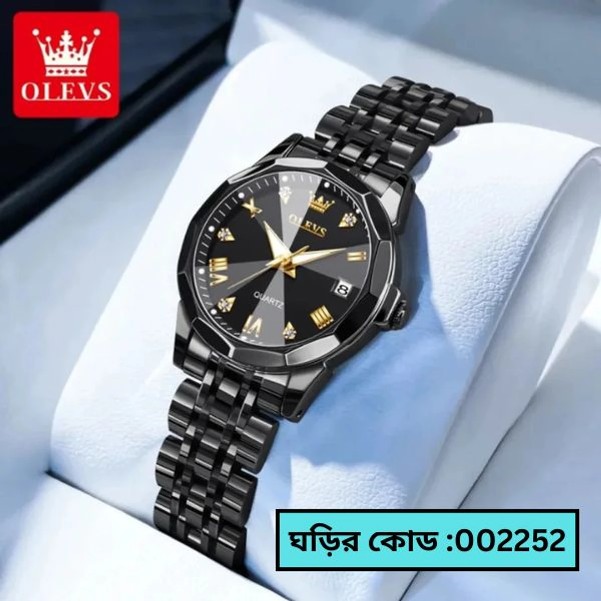 OLEVS MODEL 9931 FULL BLACK COLOUR  WOMEN WATCH - PUSH LOCK + এক পিস ব্যাটারি ফ্রি।