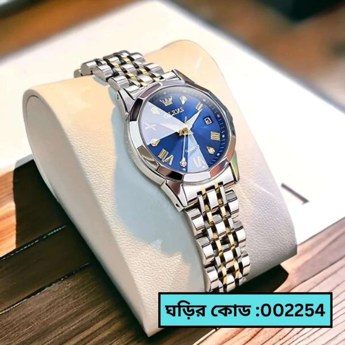 OLEVS MODEL 9931 TOTON AR DIAL BLUE WOMEN WATCH - PUSH LOCK + এক পিস ব্যাটারি ফ্রি।