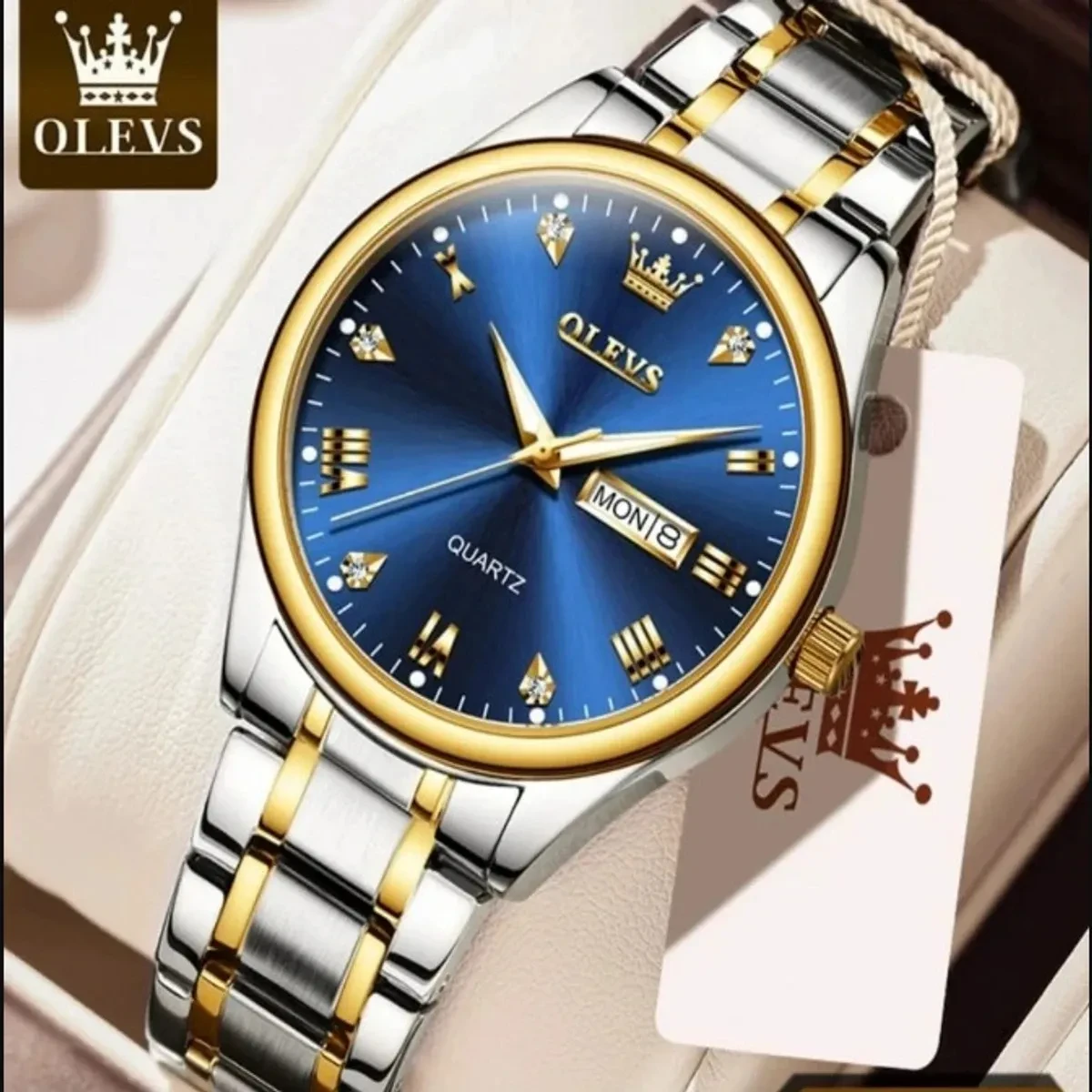 OLEVS MODEL 5563 TOP BRAND OLEVS MENS CLASSIC QUARTZ STAINLESS STEEL WATCH OLEVS MAN 5563 TOTON AR BLUE  DIAL + এক পিস ব্যাটারি ফ্রি।