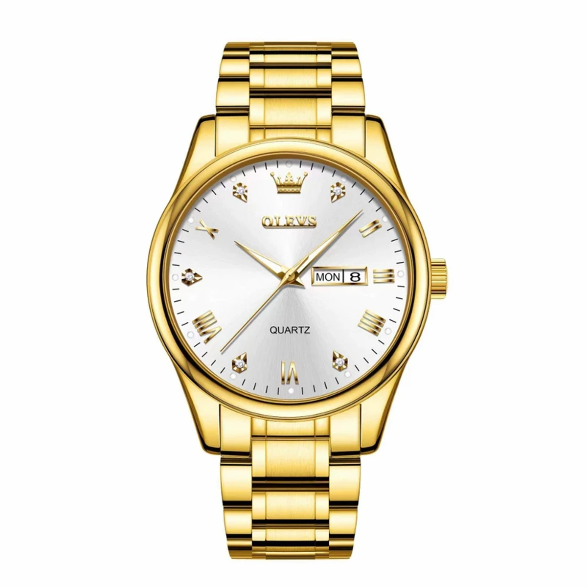 OLEVS MODEL 5563 WATCH GOLDEN CHAIN DIAL WHITE + এক পিস ব্যাটারি ফ্রি।