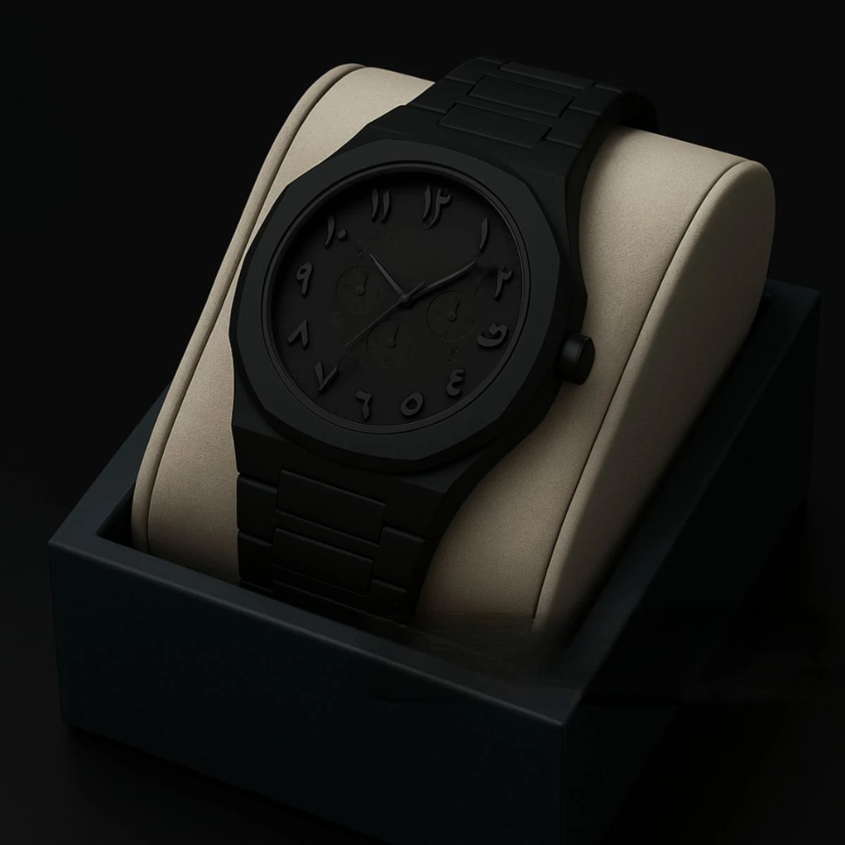 Arabic Full Black Colour Chronograp Dial Arabic Watch Plastic Carbon Fiber body Watch