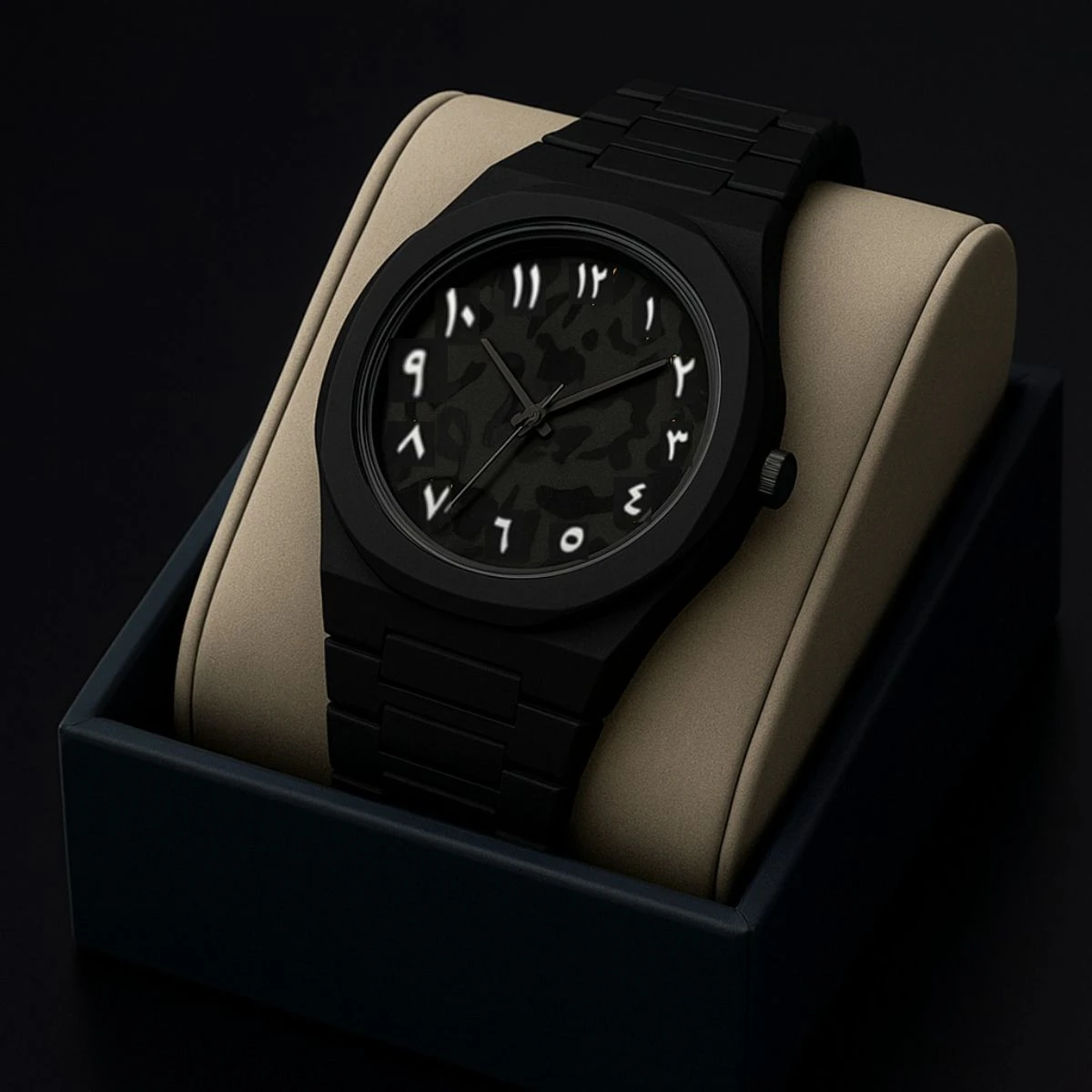Arabic Watch Full Black Colour Dial kelografi Stone White Arabic Watch Plastic Carbon Fiber body Watch এক পিস ব্যাটারি ফ্রি
