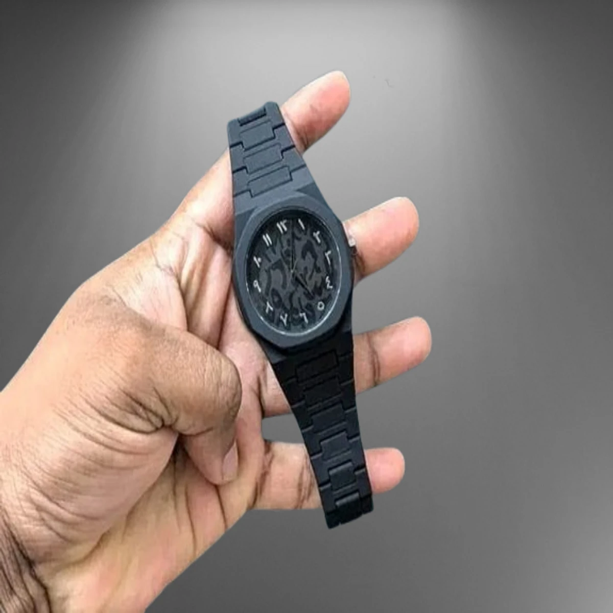 Arabic Watch Full Black Colour Dial kelografi Stone White Arabic Watch Plastic Carbon Fiber body Watch এক পিস ব্যাটারি ফ্রি